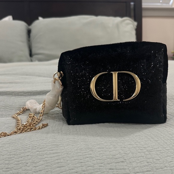 Dior Handbags - Dior Beaute Black Crossbody Bag with Gold Chain and Pearl strap accents